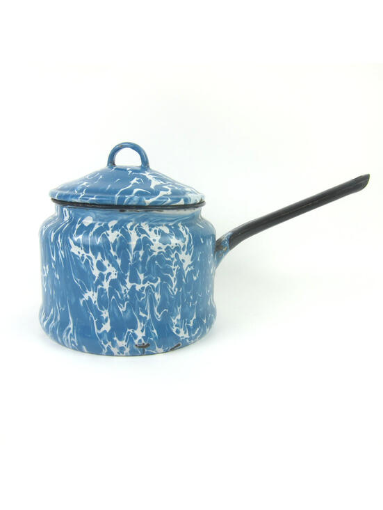 Other - Antique Graniteware Enamelware Pot Blue & White Swirl with Lid Preserving Kettle
